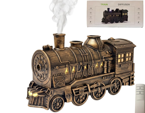 SteamNest Vintage Train Humidifier in Antique Bronze with remote control and gift box