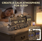 Train humidifier glowing on a nightstand as a calming night light