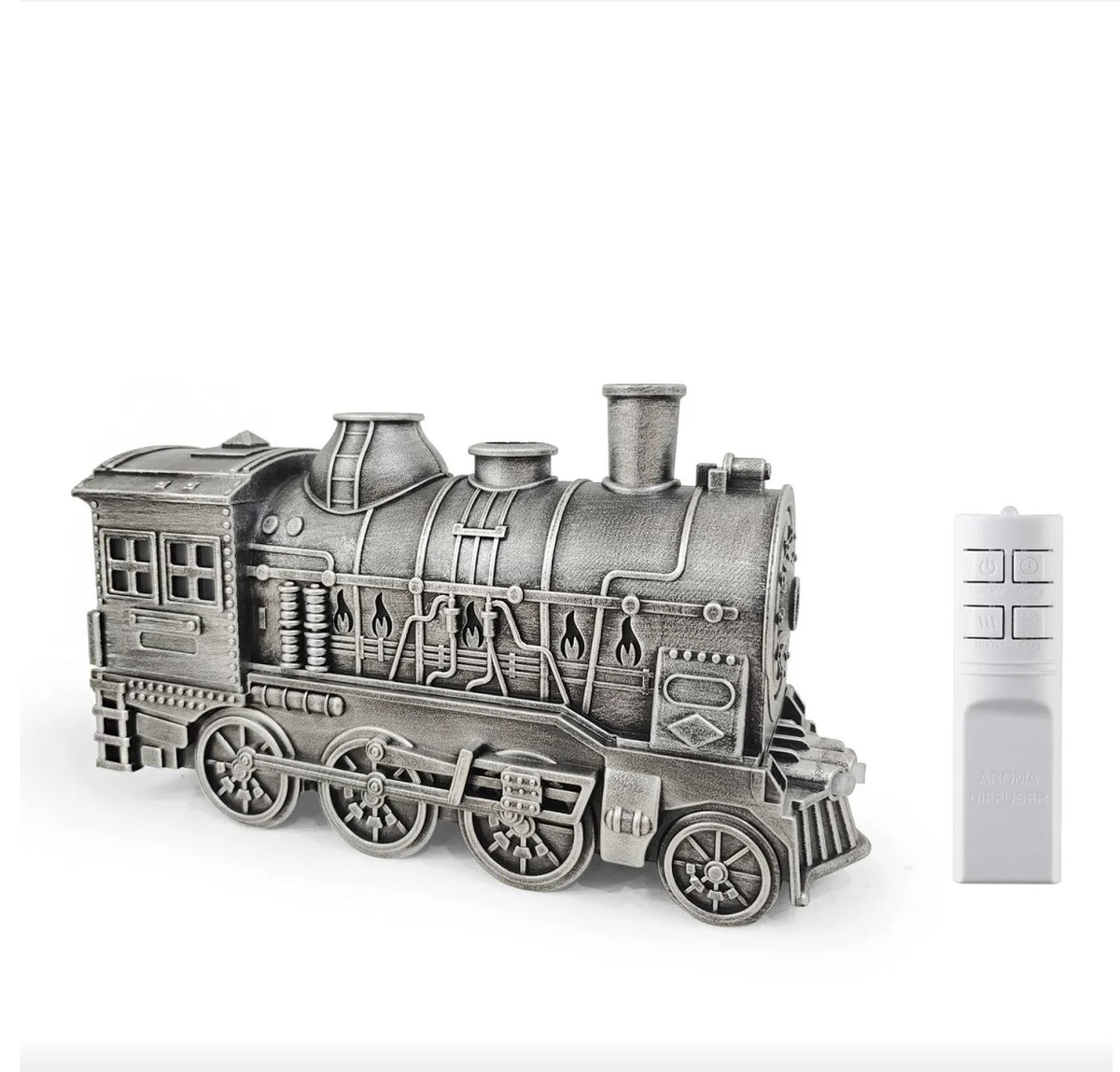 SteamNest Vintage Train Humidifier in Vintage Silver with remote control